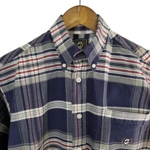 Cinch Mens Plaid Button Down Shirt Navy Blue Grey Red Long Sleeve Small S Cowboy